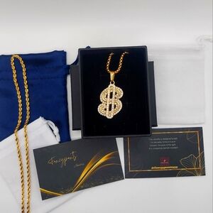 18K Gold Plated Money Sign Pendant Necklace With Crystals